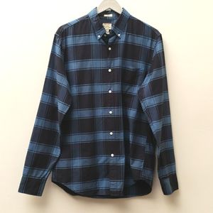 J Crew Shirt Mens Medium Blue Plaid Button Up All Cotton Long Sleeve